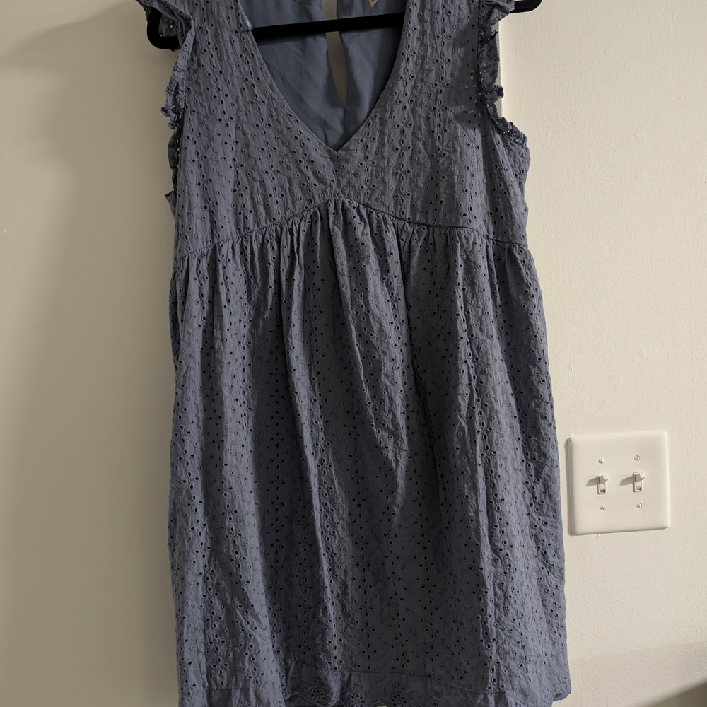 Knox Rose Teal Eyelet V-Neck Dress with Decorative Trim